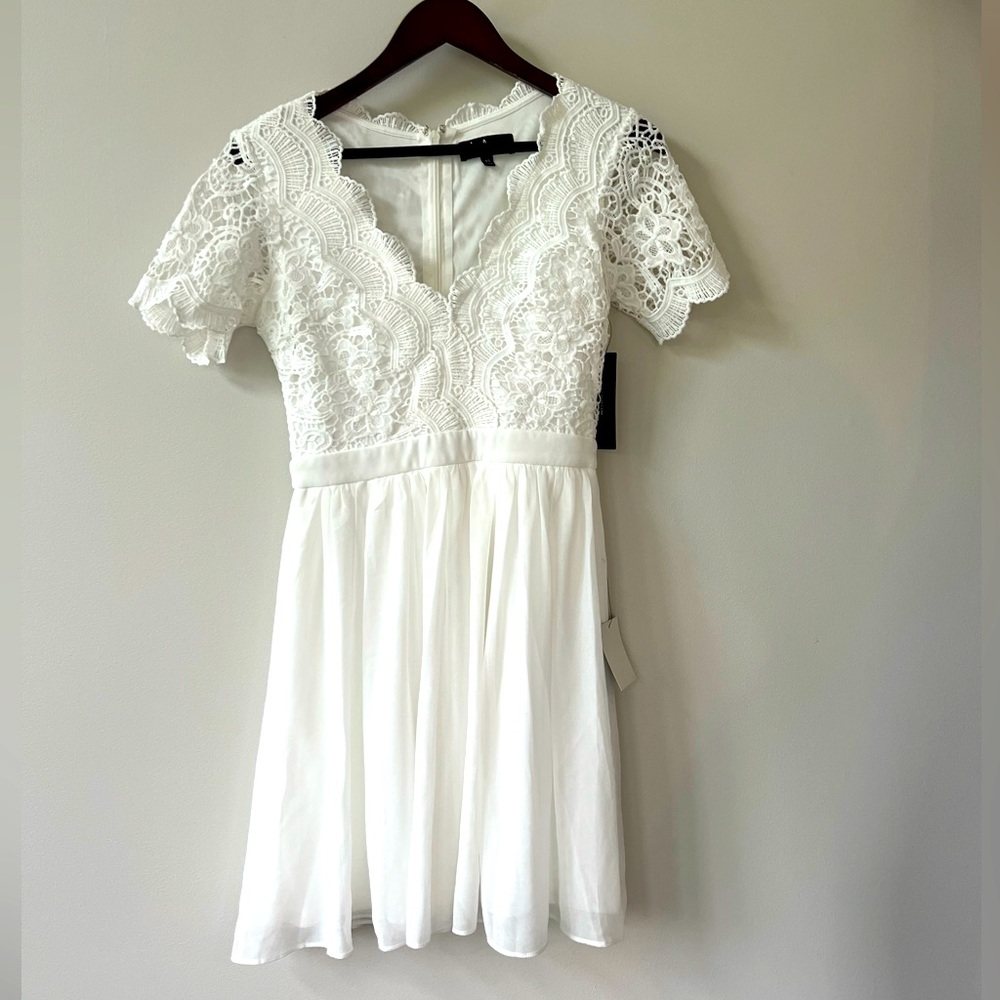 Lulus Angel in Disguise White Lace Skater Dress, size XS